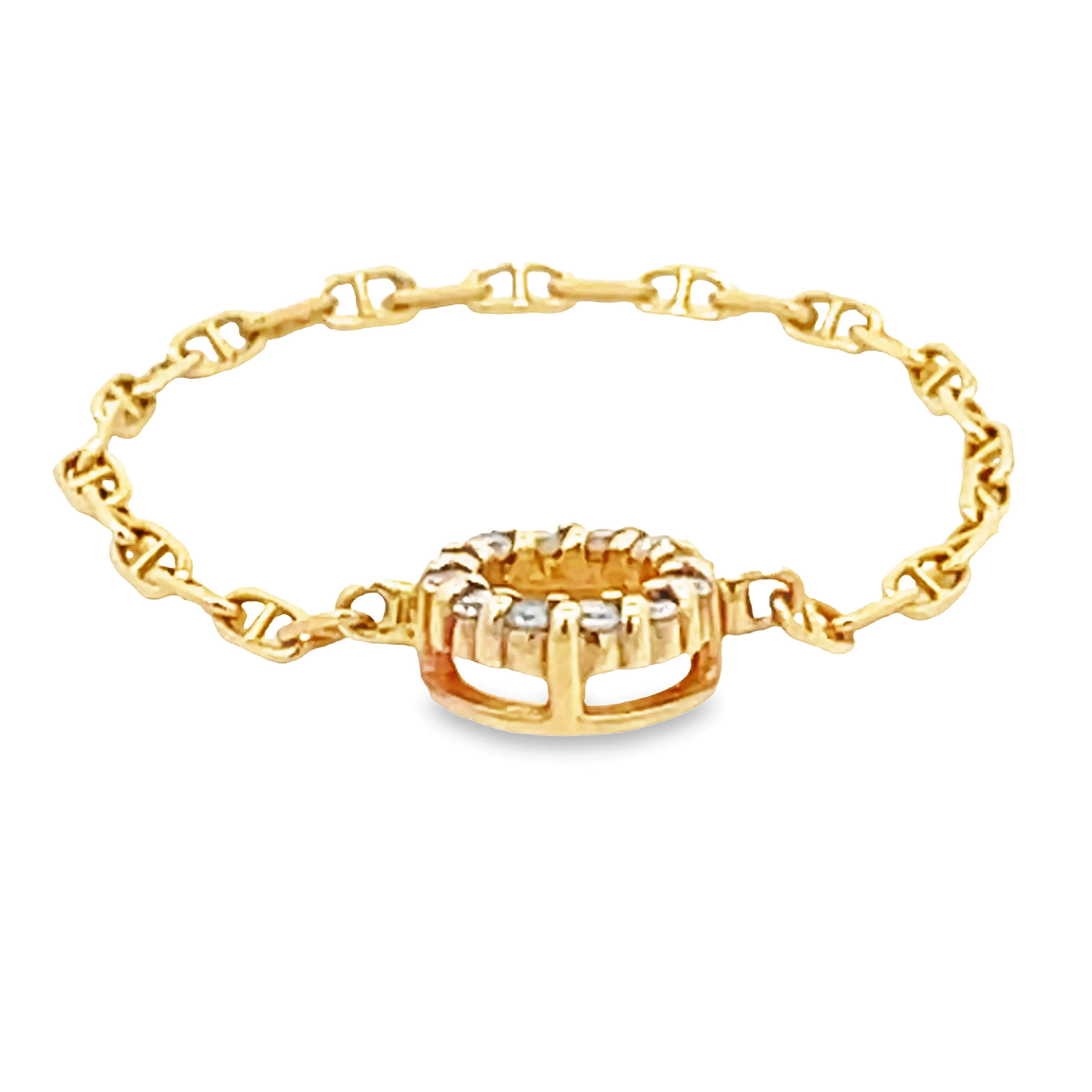 14K Diamond Circle Chain Ring