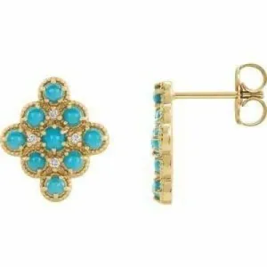 14K Gold Turquoise & .03 CTW Diamond Geometric Earrings Regard Jewelry Austin, Texas
