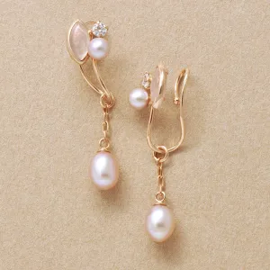 [Airy Clip-On Earrings] 10K Freshwater Pearl Swinging Earrings (Rose Gold)