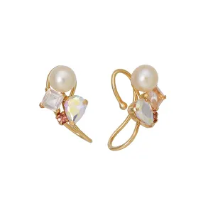 [Airy Clip-On Earrings] 10K Pink Stone Earrings (Yellow Gold)