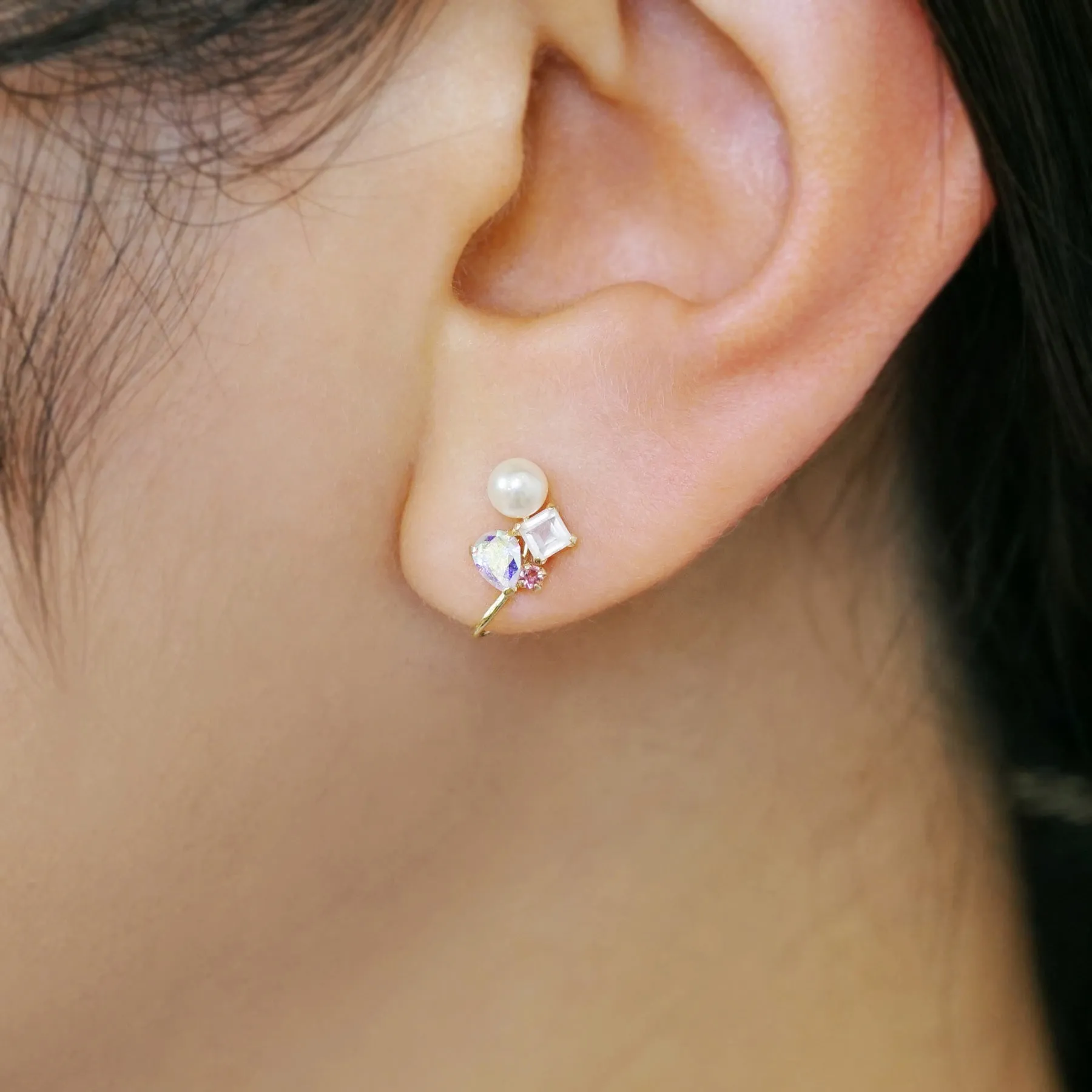 [Airy Clip-On Earrings] 10K Pink Stone Earrings (Yellow Gold)