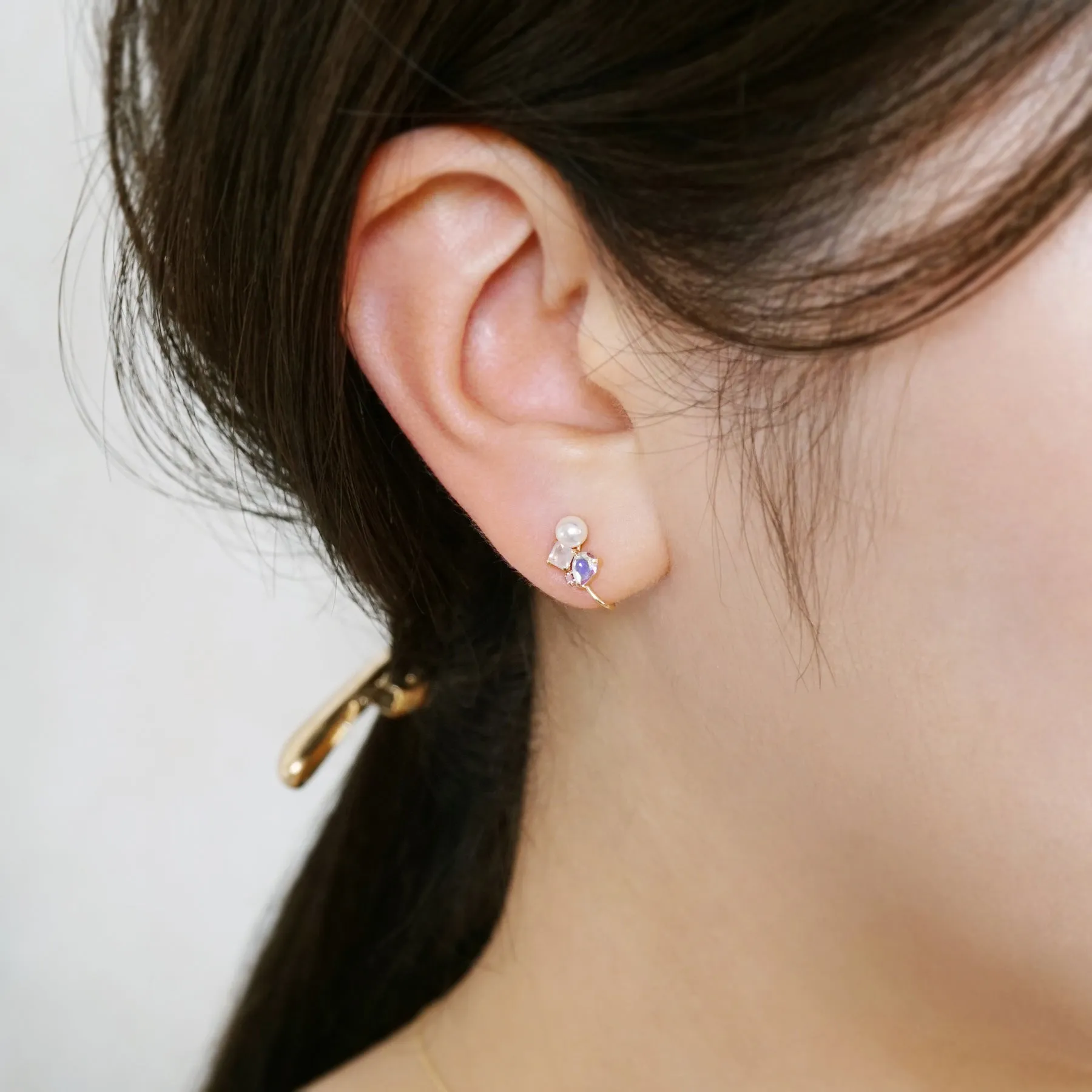 [Airy Clip-On Earrings] 10K Pink Stone Earrings (Yellow Gold)