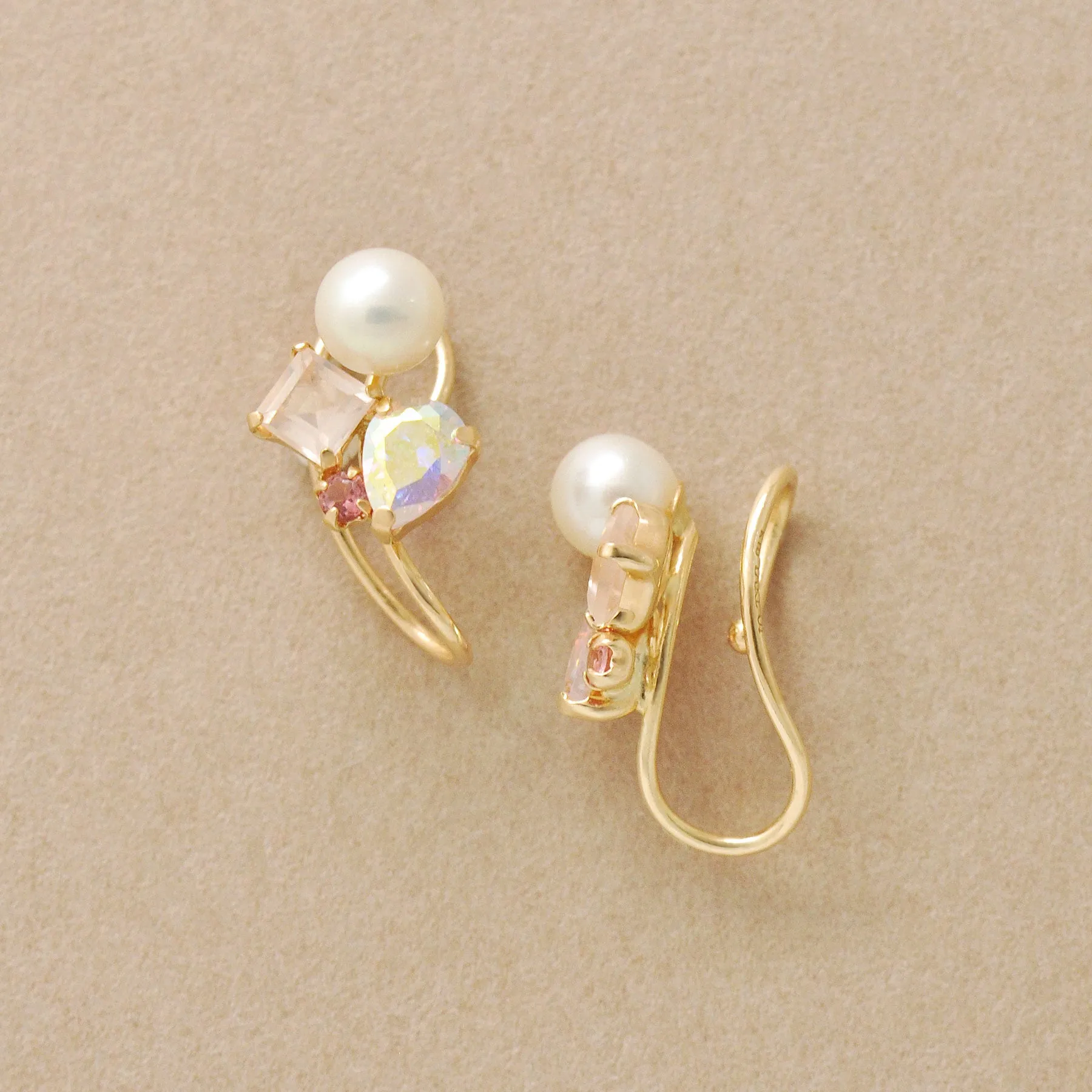 [Airy Clip-On Earrings] 10K Pink Stone Earrings (Yellow Gold)