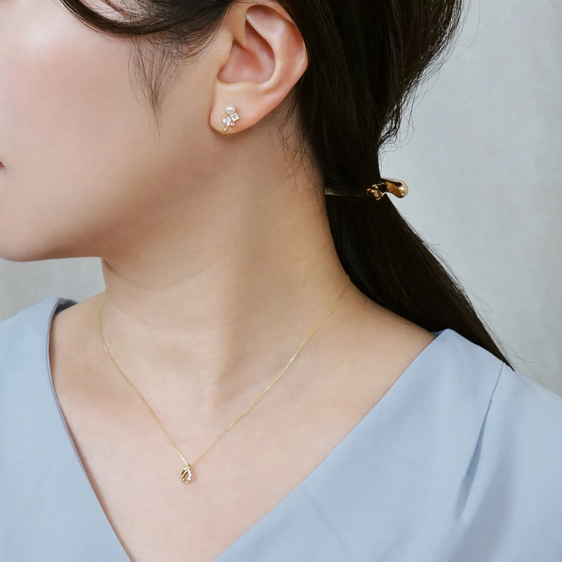 [Airy Clip-On Earrings] 10K Pink Stone Earrings (Yellow Gold)