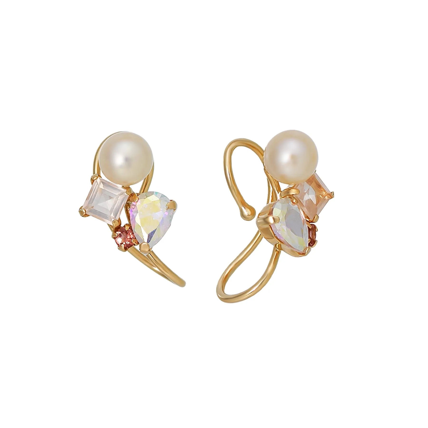 [Airy Clip-On Earrings] 10K Pink Stone Earrings (Yellow Gold)