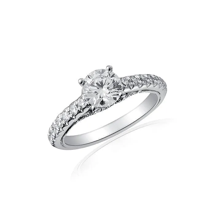 Amazing Four Prong Engagement Ring with French Cut Diamond Shank by Ron Rosen at Regard Jewelry in