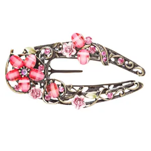 Austrian Crystal Woman Hair Pin Clip Floral Pink NEW
