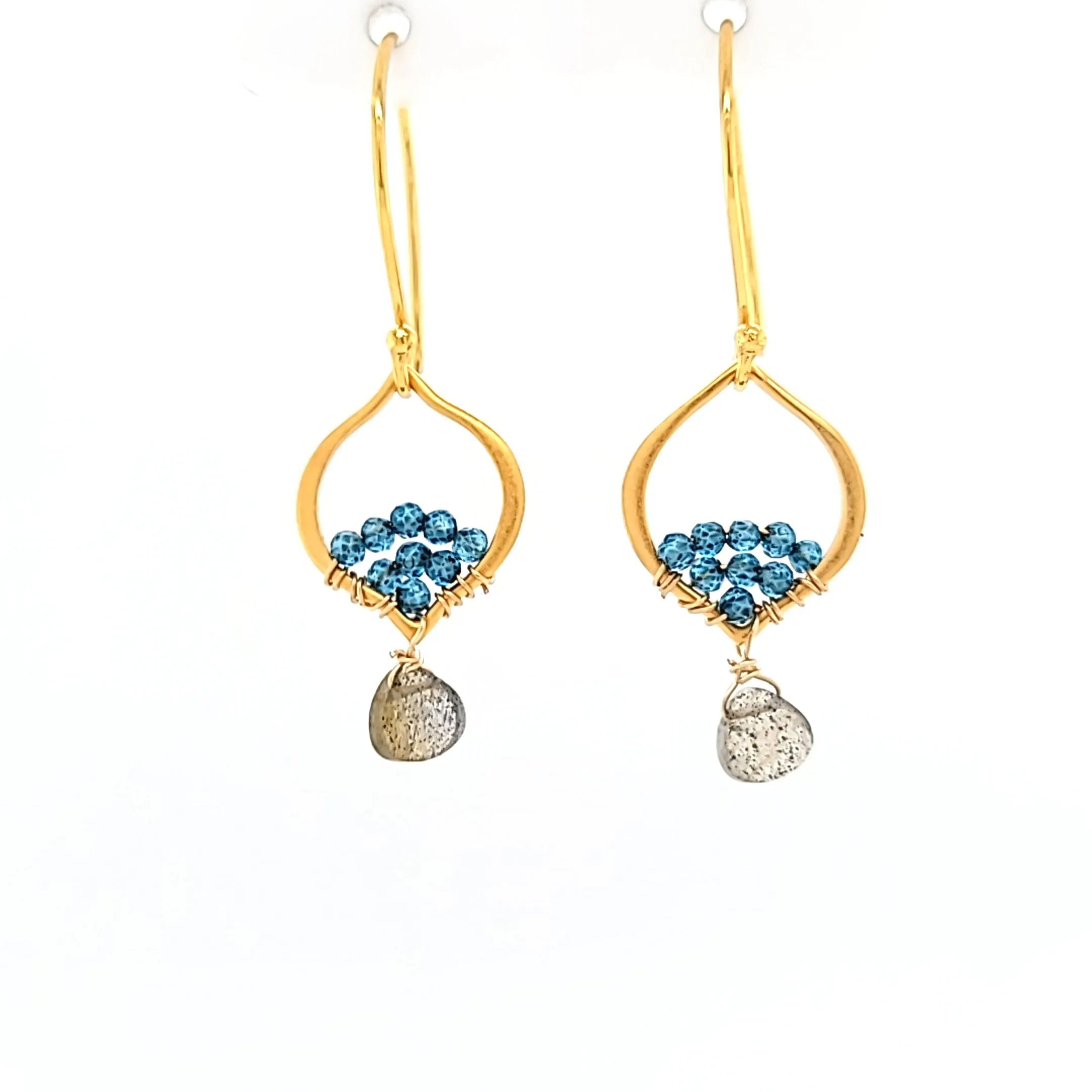 AVF Gold Petite Moroccan Style Beaded Blue Quartz & Labradorite Drop Earrings (SI3753)