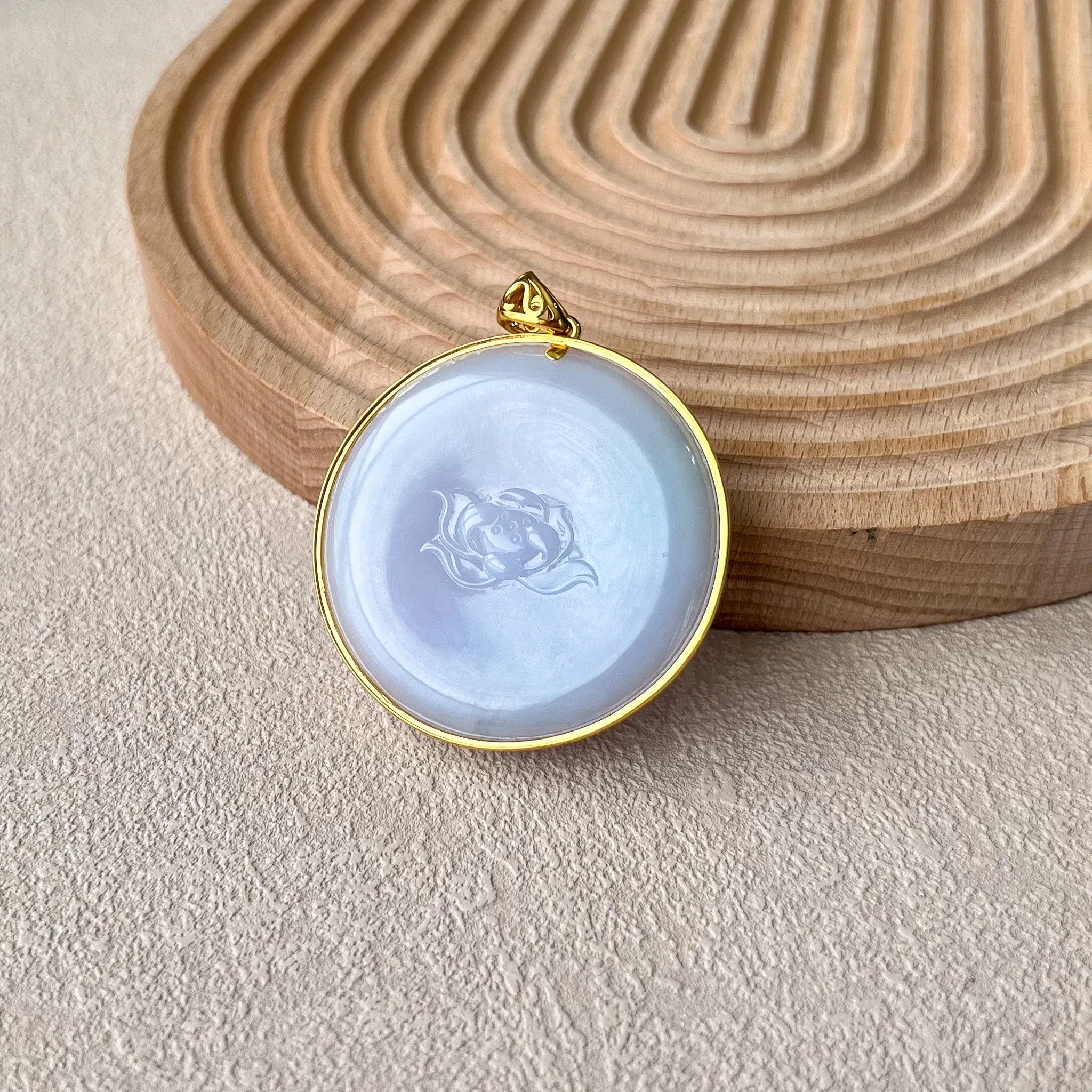 Bodhisattva's Blessing Pendant, Guan Yin Lavender Jade Pendant with 18K Gold, 观音, Lady Buddha, YGR-0223-1705692652