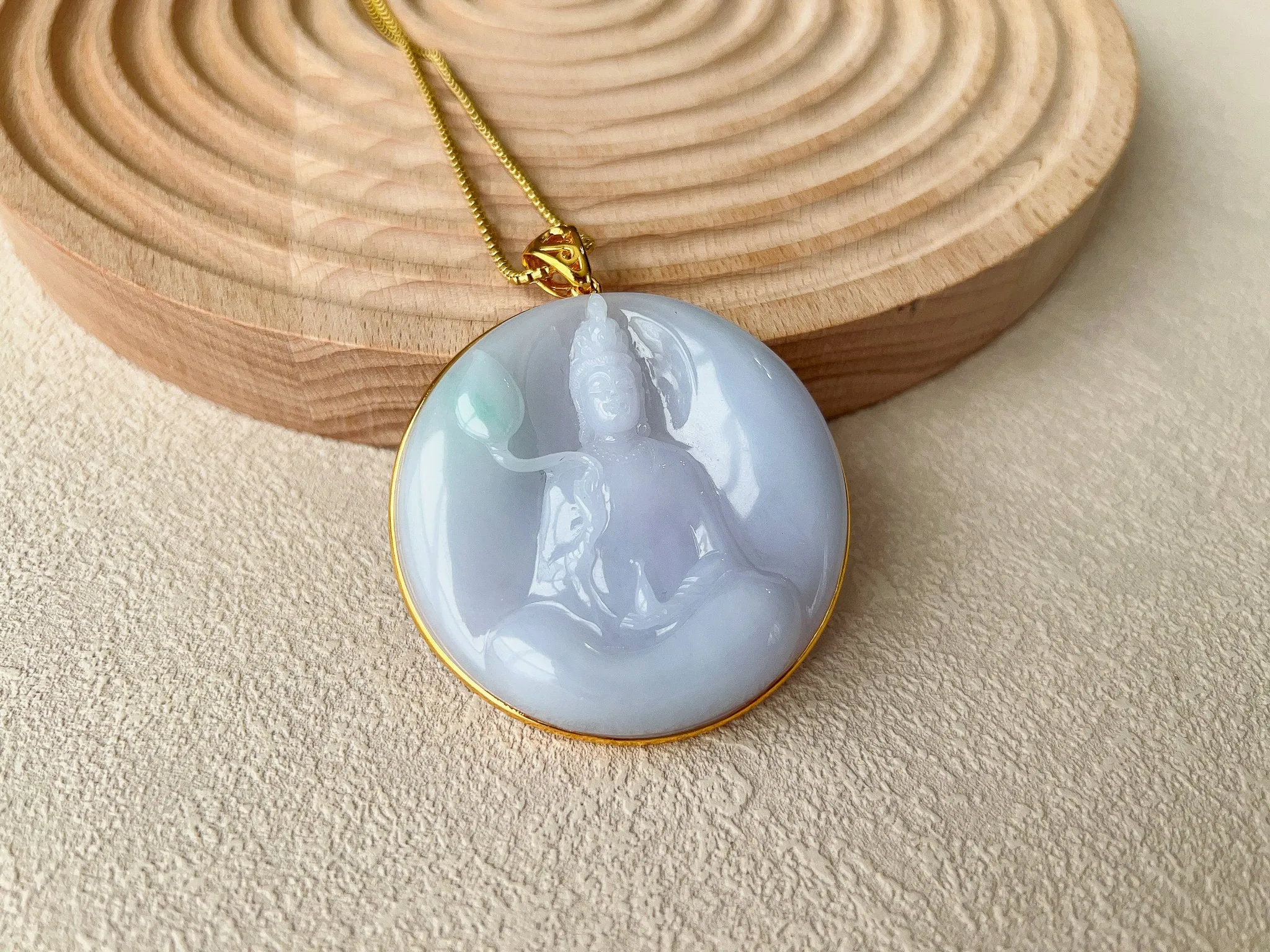 Bodhisattva's Blessing Pendant, Guan Yin Lavender Jade Pendant with 18K Gold, 观音, Lady Buddha, YGR-0223-1705692652