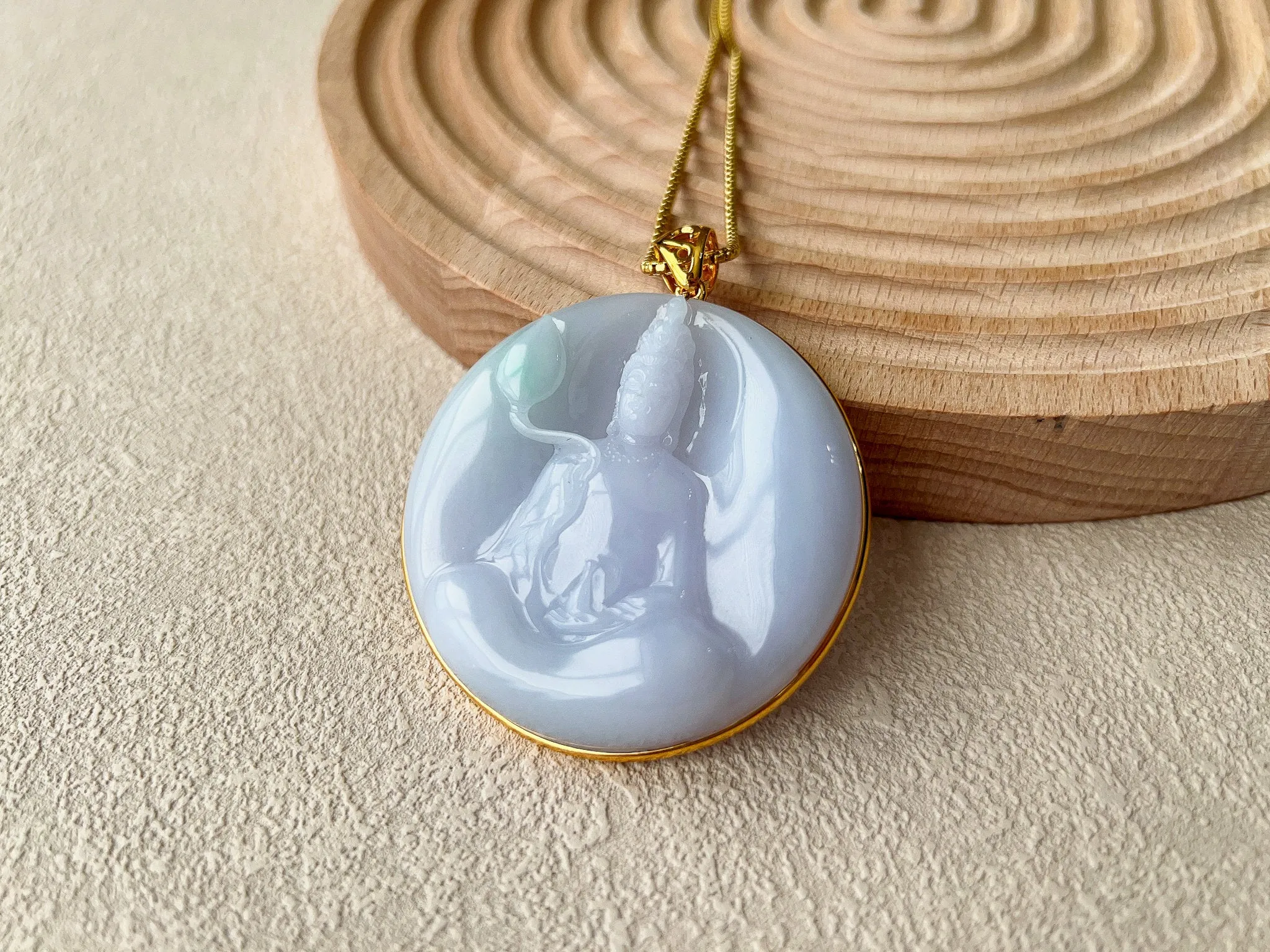 Bodhisattva's Blessing Pendant, Guan Yin Lavender Jade Pendant with 18K Gold, 观音, Lady Buddha, YGR-0223-1705692652
