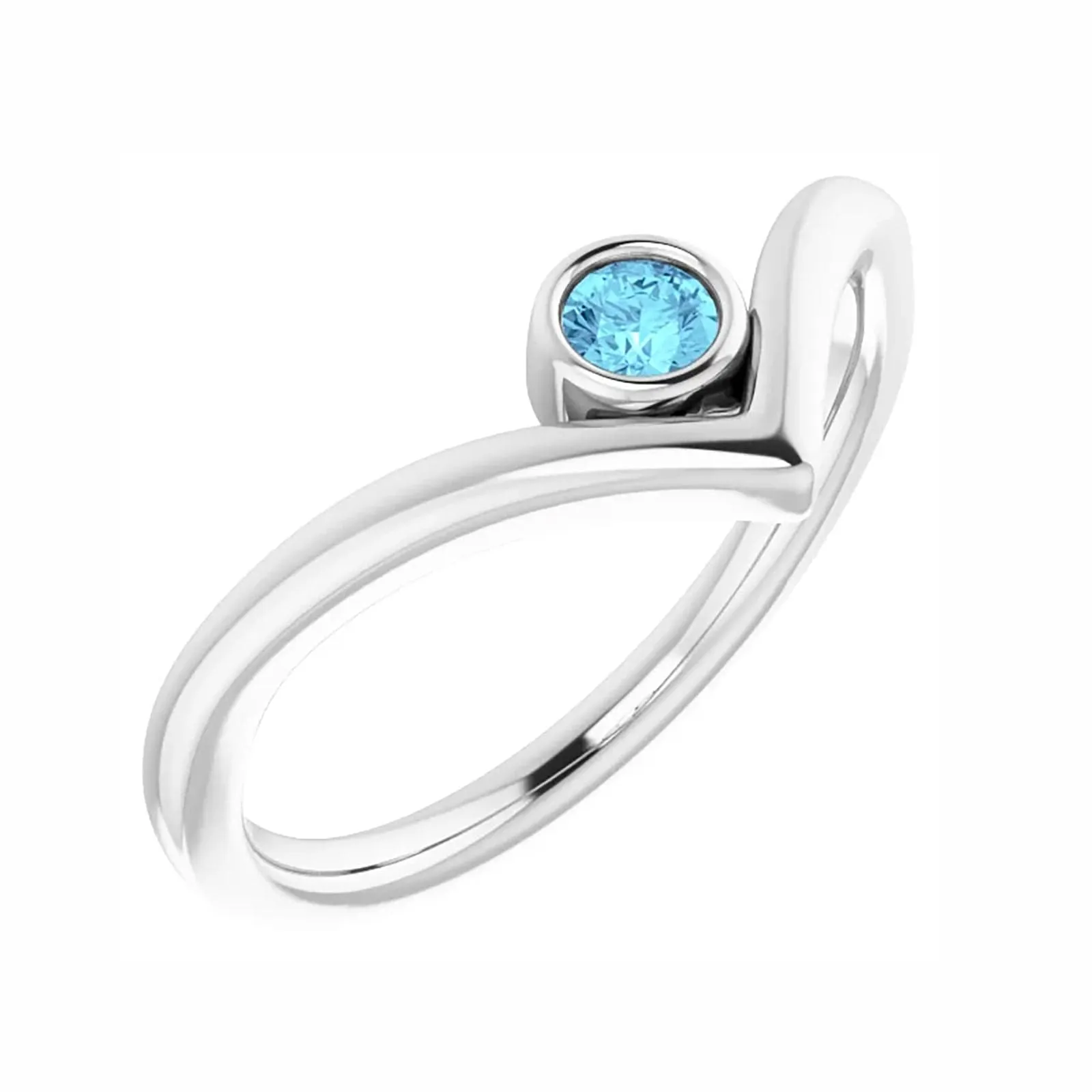 Chevron Ring with Aquamarine Accent