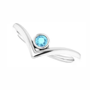 Chevron Ring with Aquamarine Accent