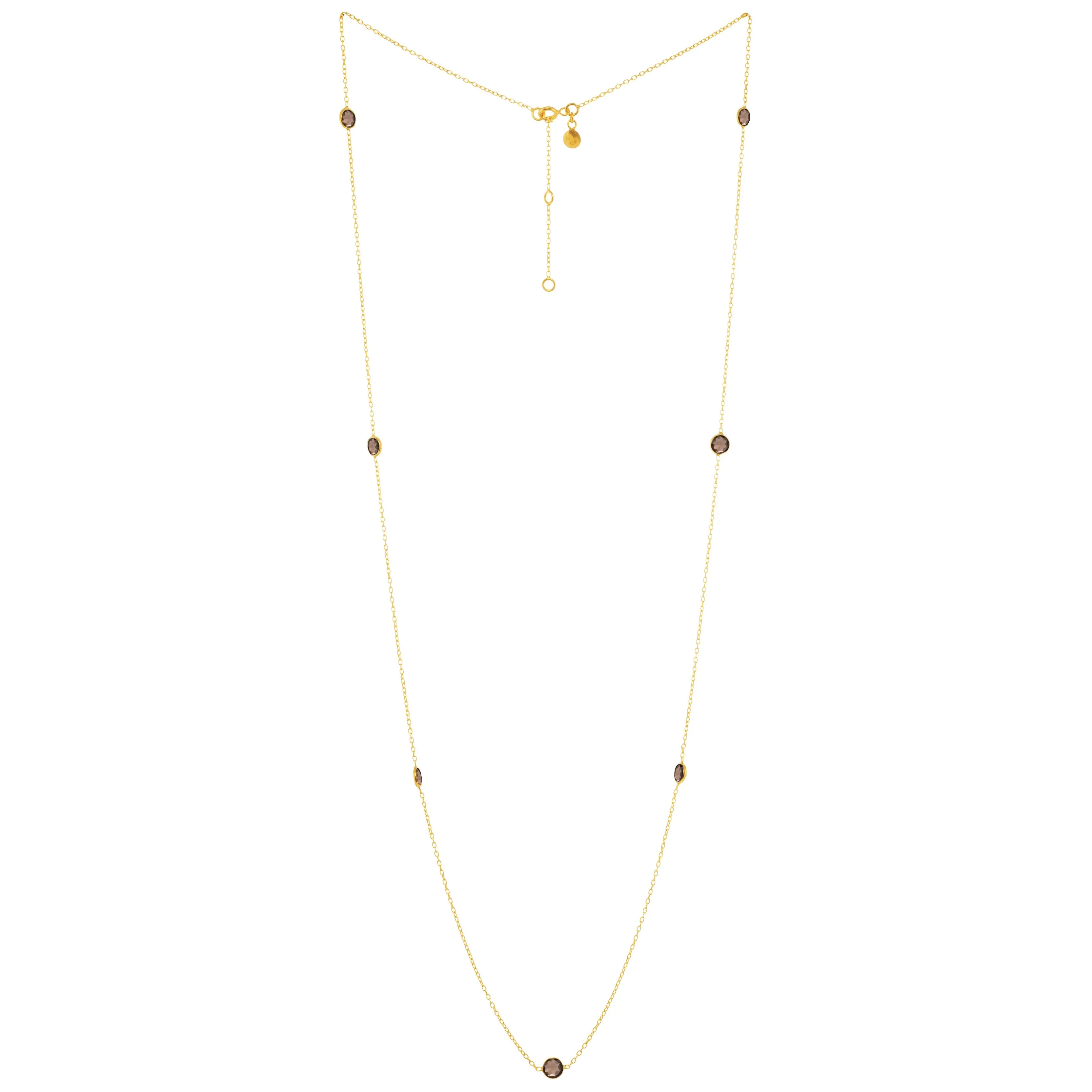 Dew Drops Dotted Smoky Quartz Long Necklace Gold