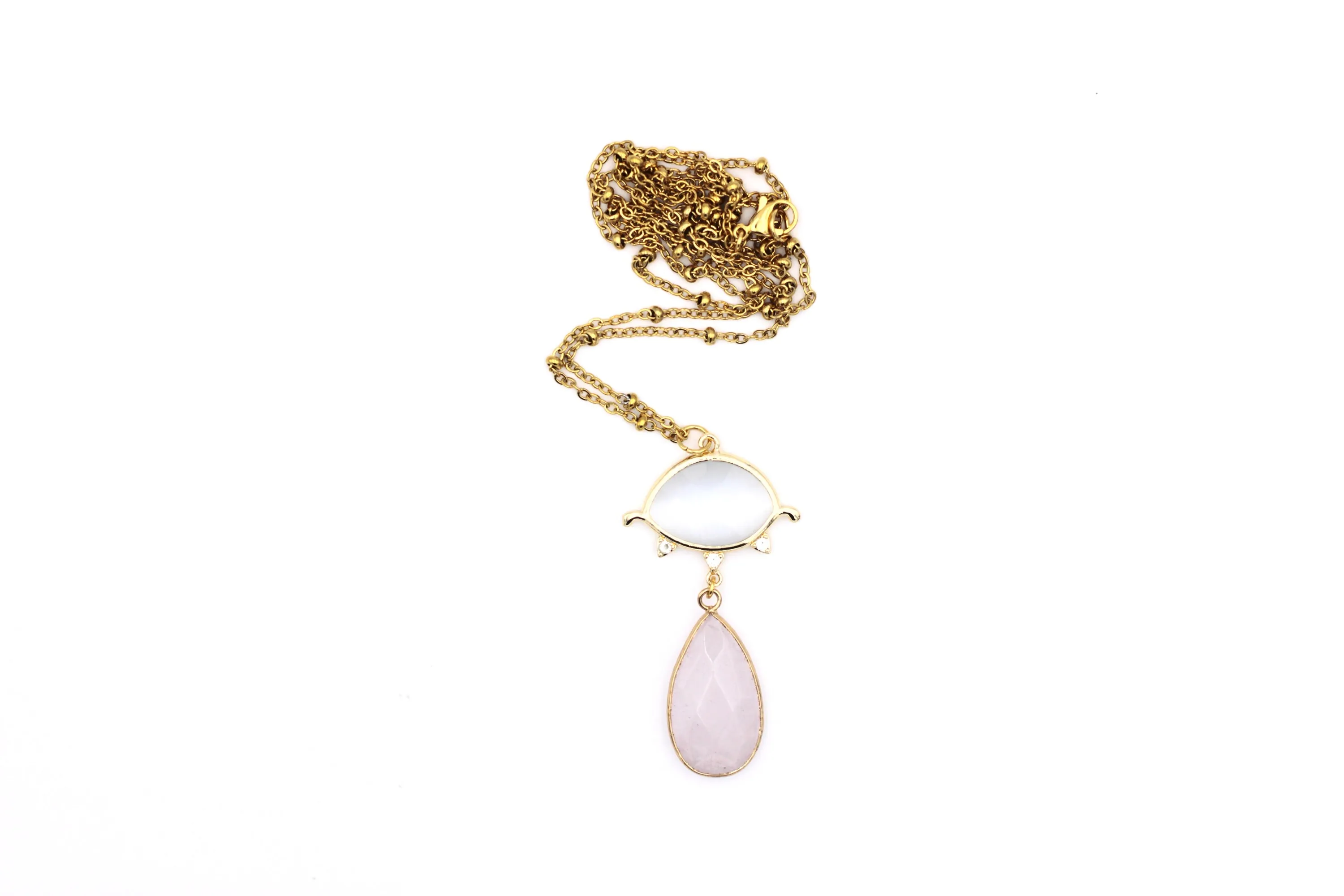 Gold Eye Quartz Teardrop Necklace