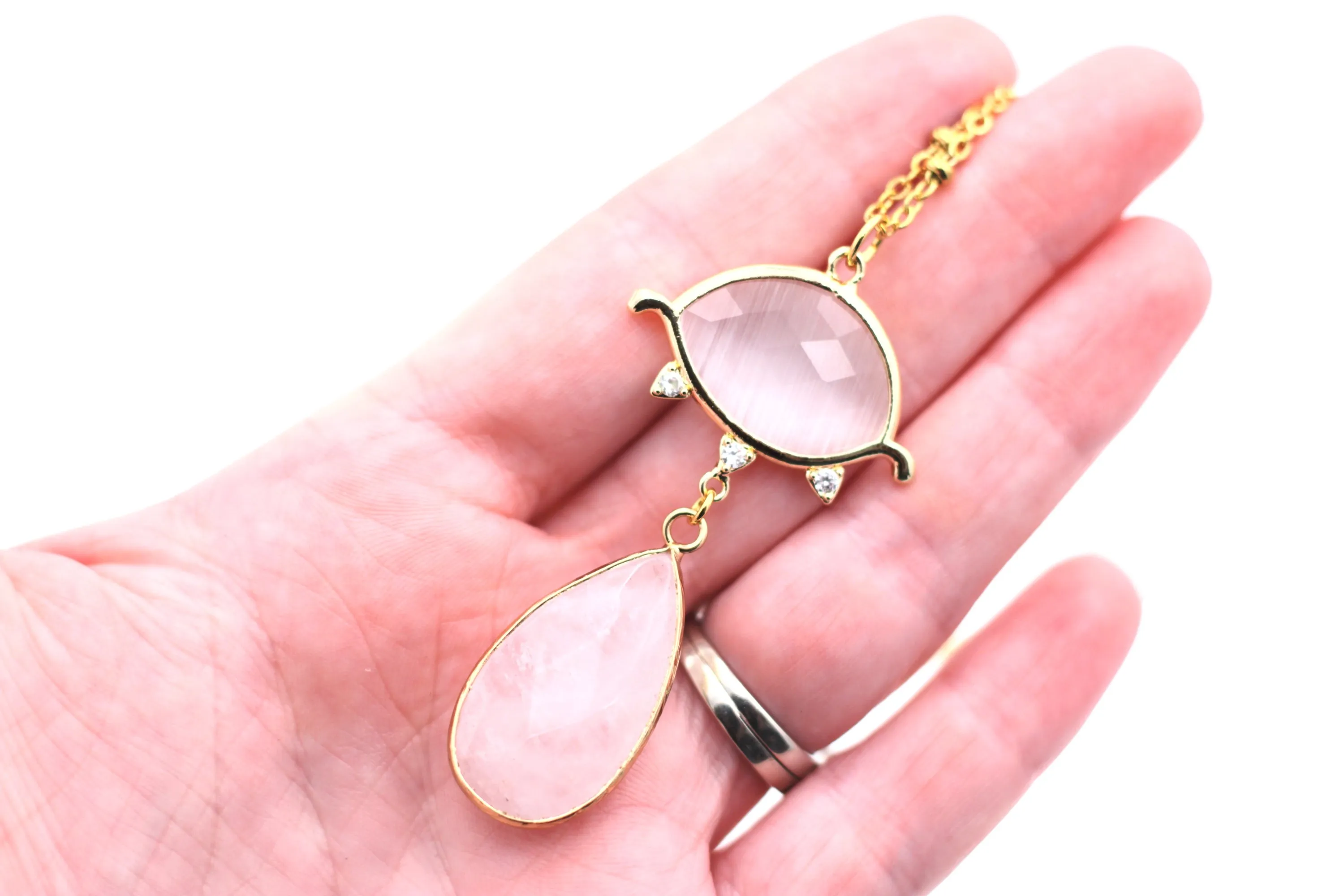 Gold Eye Quartz Teardrop Necklace