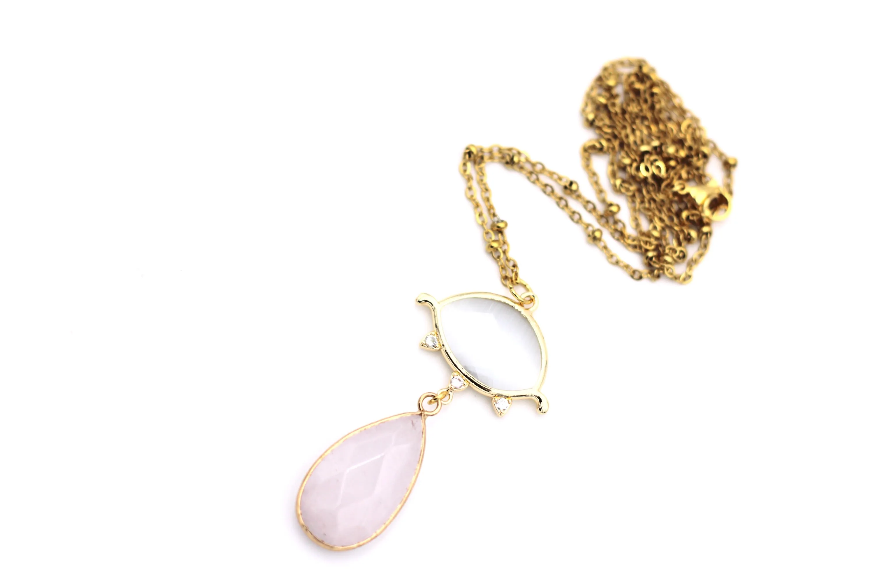 Gold Eye Quartz Teardrop Necklace