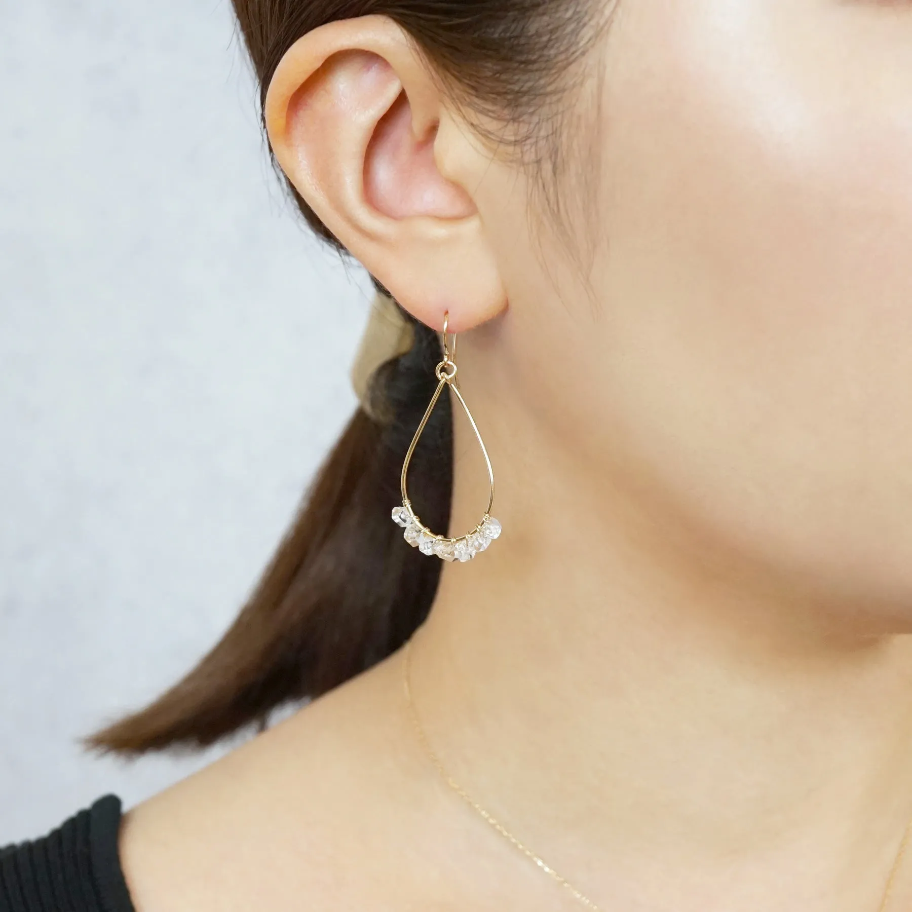 Gold Filled Herkimer Quartz Dew Drop Earrings