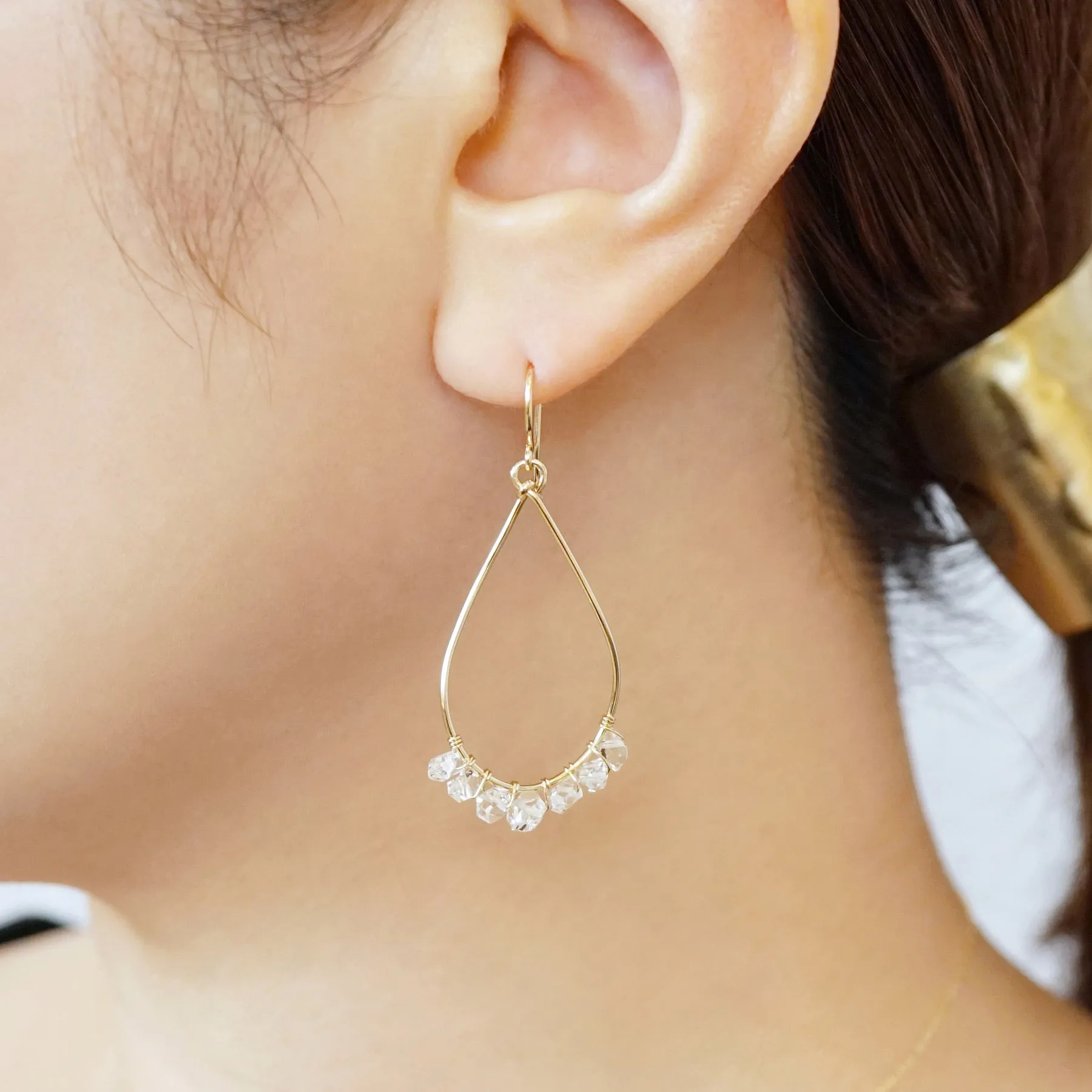 Gold Filled Herkimer Quartz Dew Drop Earrings