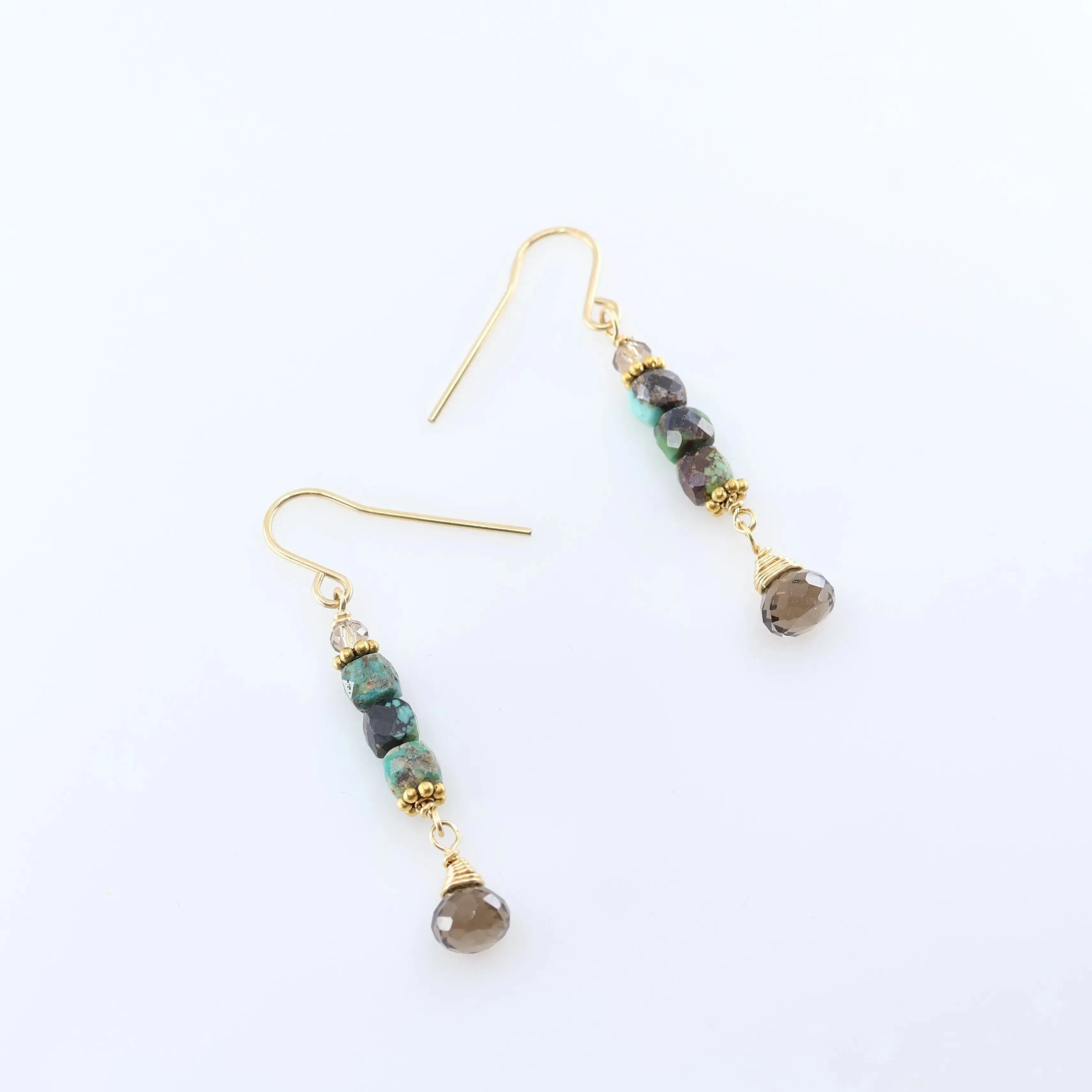 Green Turquoise and Smoky Quartz Teardrop Earrings
