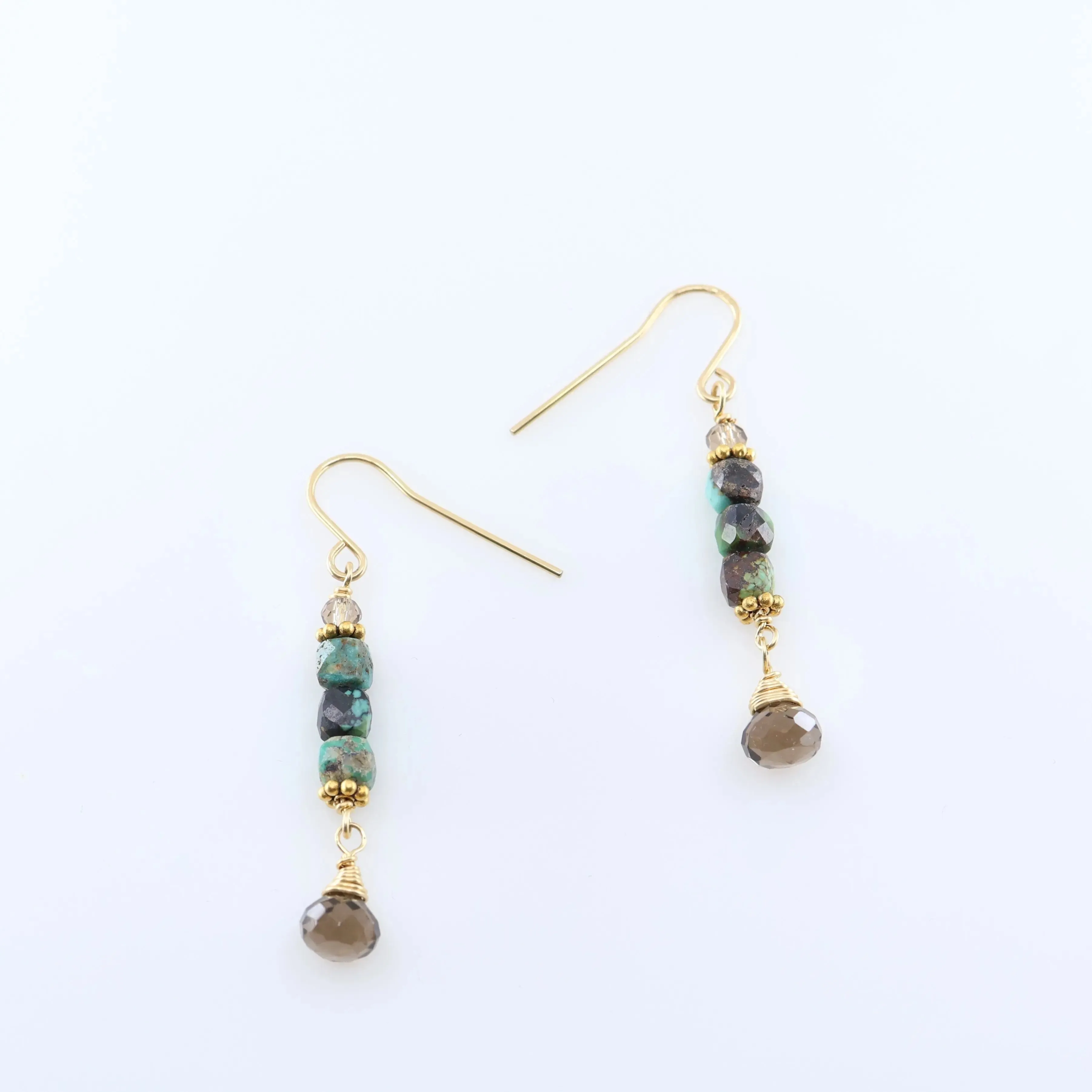 Green Turquoise and Smoky Quartz Teardrop Earrings