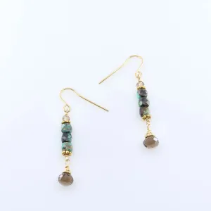 Green Turquoise and Smoky Quartz Teardrop Earrings