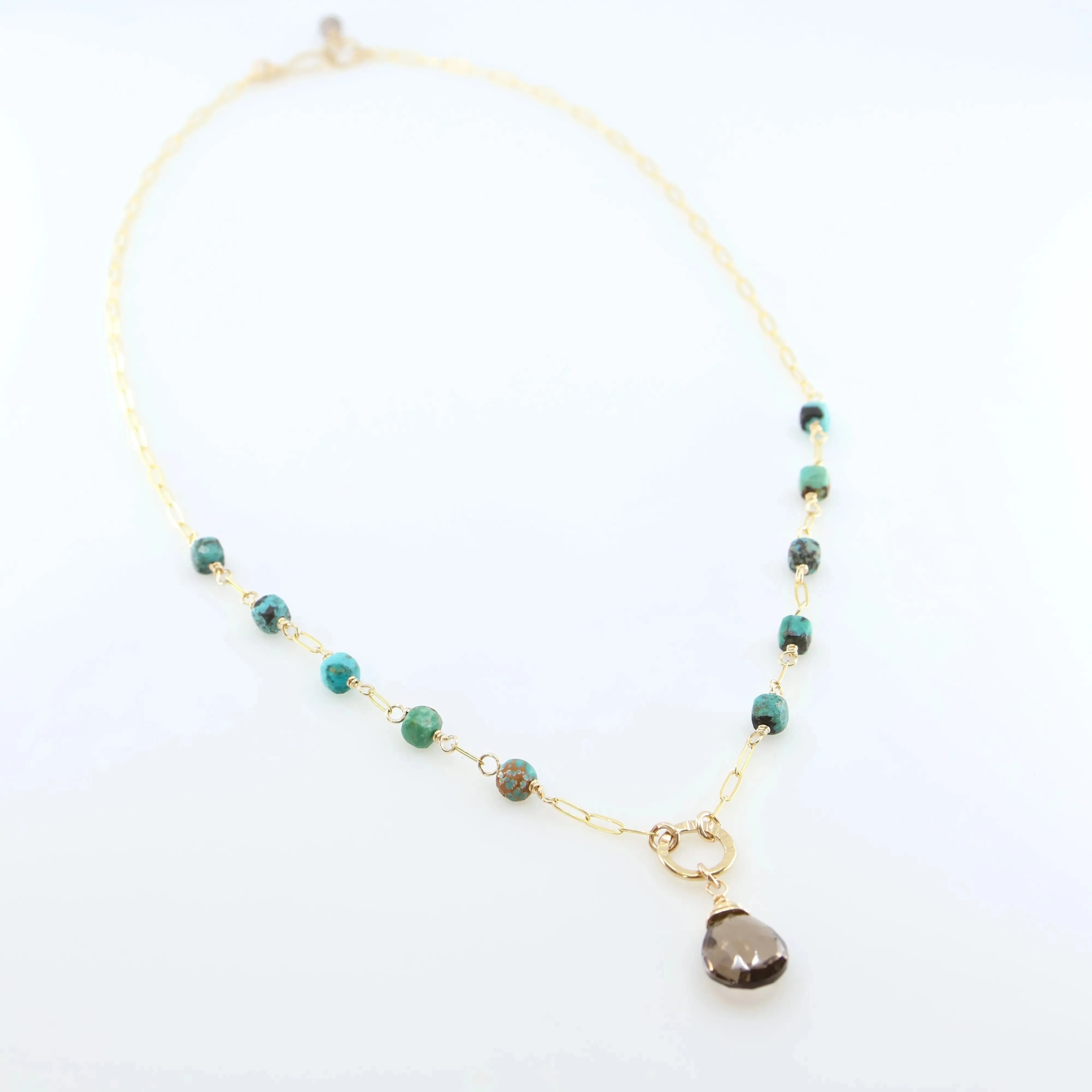Green Turquoise Cube and Smoky Quartz Gemstone Necklace