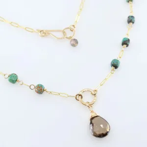 Green Turquoise Cube and Smoky Quartz Gemstone Necklace