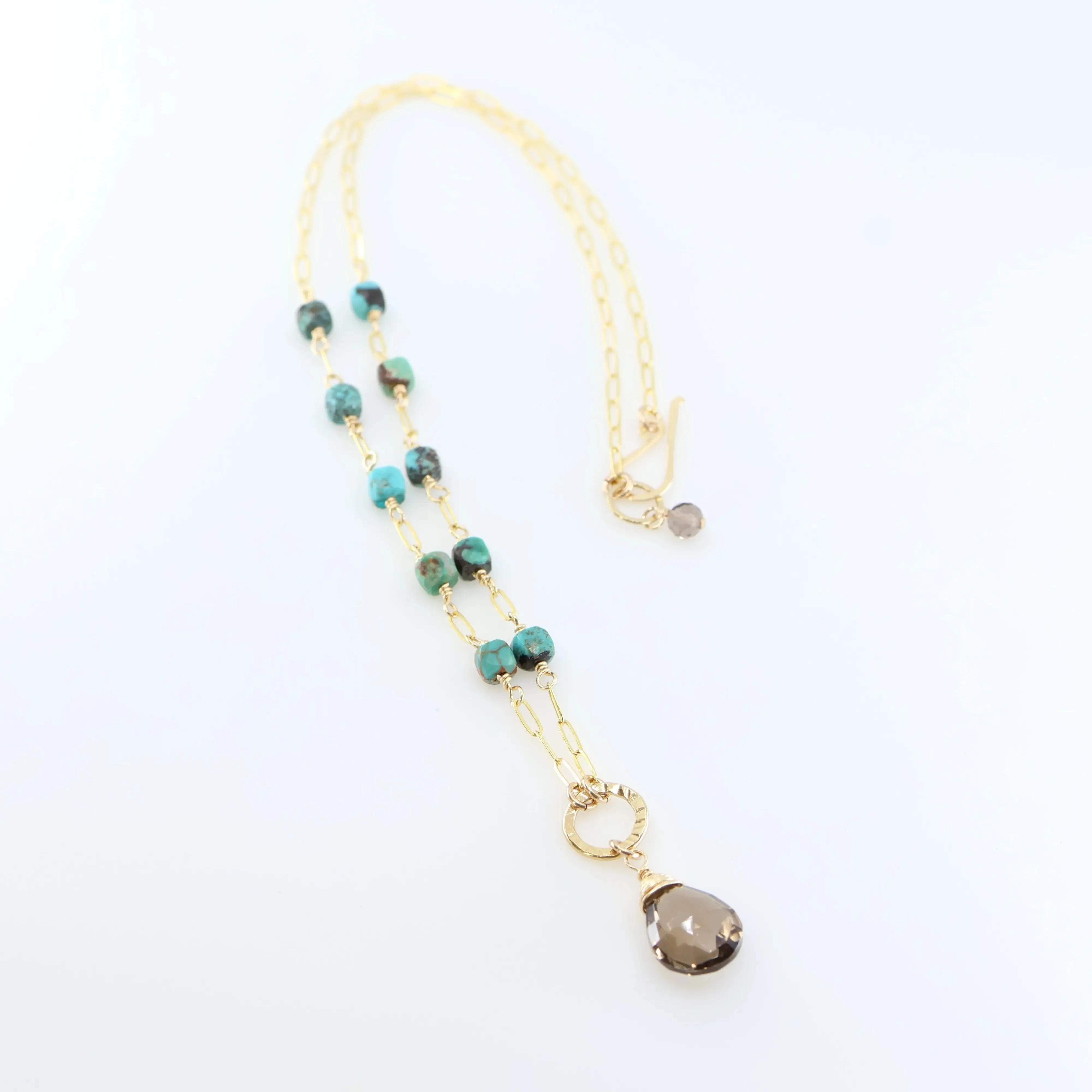 Green Turquoise Cube and Smoky Quartz Gemstone Necklace