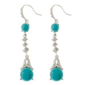 Natural Turquoise Stone Crystal Dots Dangle Earring