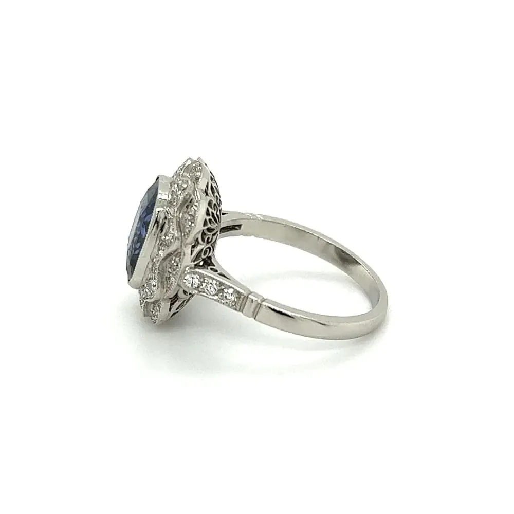 Platinum 4.04ct NO HEAT Cushion Sapphire & .60tcw Diamond Ring at Regard Jewelry in Austin, Texas