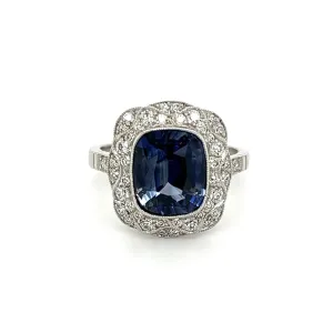 Platinum 4.04ct NO HEAT Cushion Sapphire & .60tcw Diamond Ring at Regard Jewelry in Austin, Texas