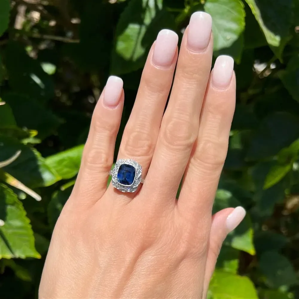 Platinum 4.04ct NO HEAT Cushion Sapphire & .60tcw Diamond Ring at Regard Jewelry in Austin, Texas