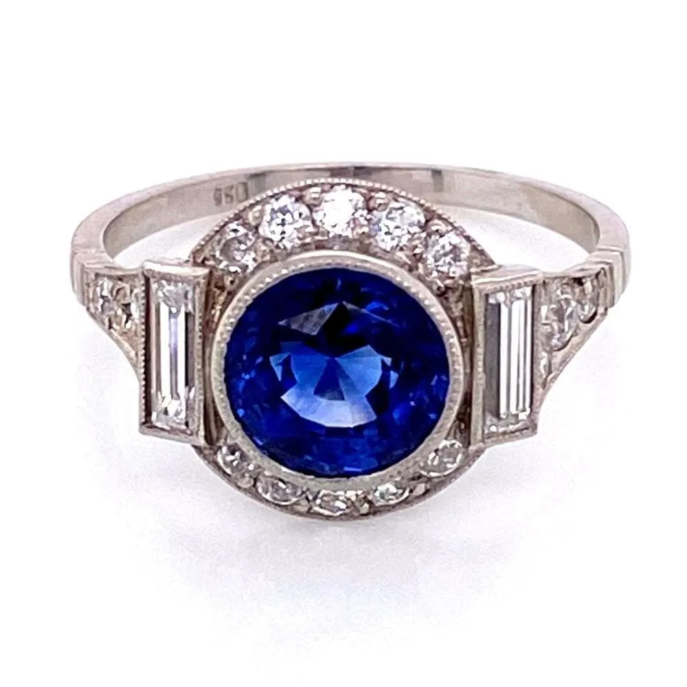 Platinum Art Deco 2.35ct Round Sapphire & .85tcw Diamond Ring s7.25 at Regard Jewelry in Austin,