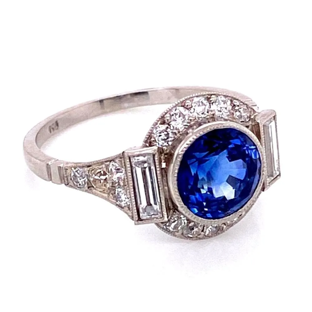 Platinum Art Deco 2.35ct Round Sapphire & .85tcw Diamond Ring s7.25 at Regard Jewelry in Austin,