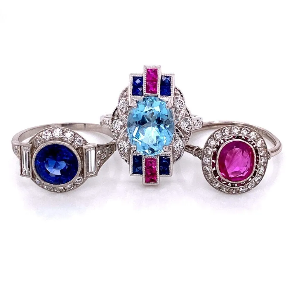 Platinum Art Deco 2.35ct Round Sapphire & .85tcw Diamond Ring s7.25 at Regard Jewelry in Austin,