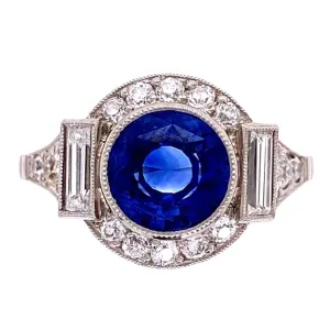 Platinum Art Deco 2.35ct Round Sapphire & .85tcw Diamond Ring s7.25 at Regard Jewelry in Austin,