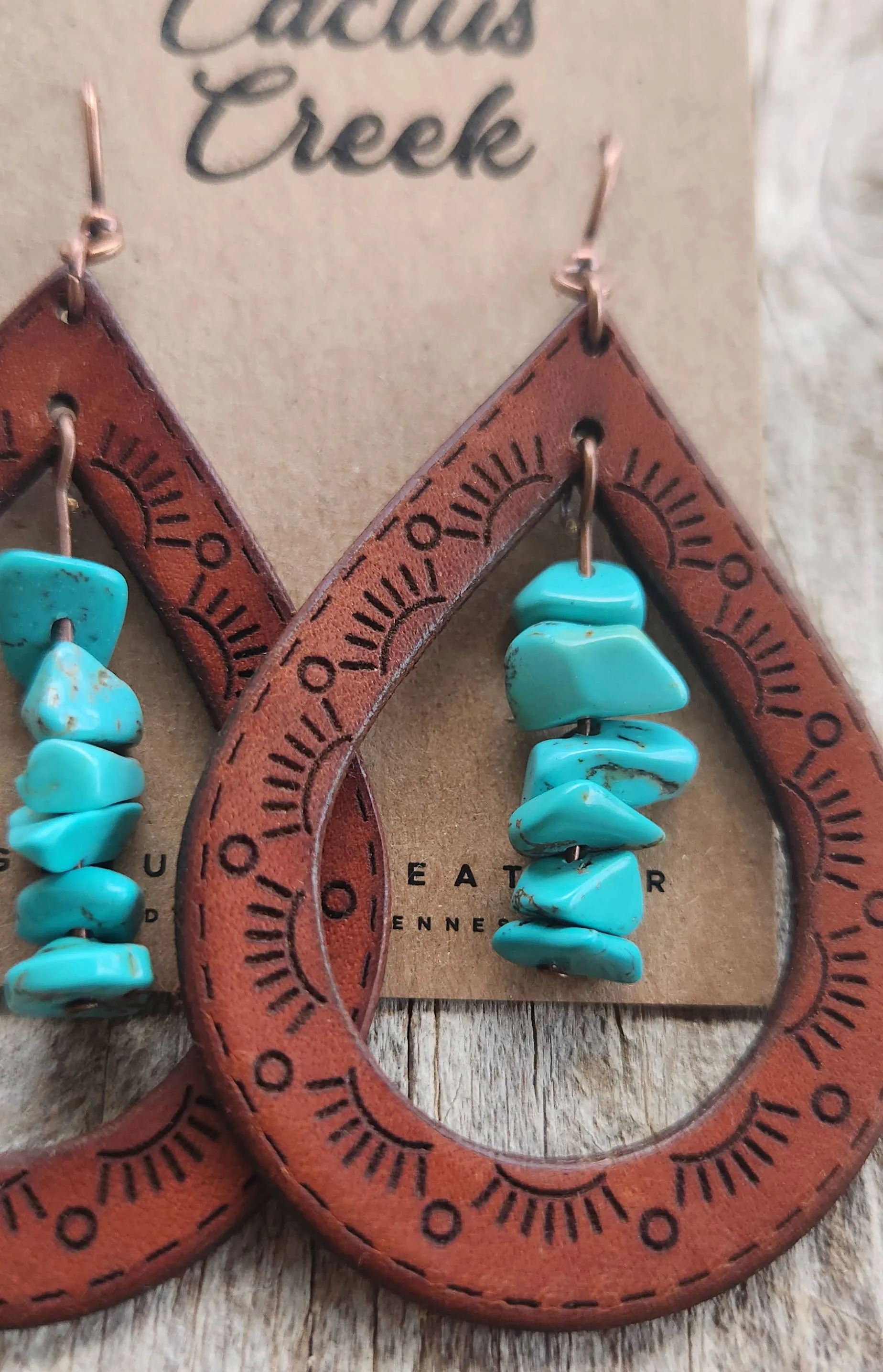 "Cassidy"  Handmade Leather and Turquoise Chip Earrings