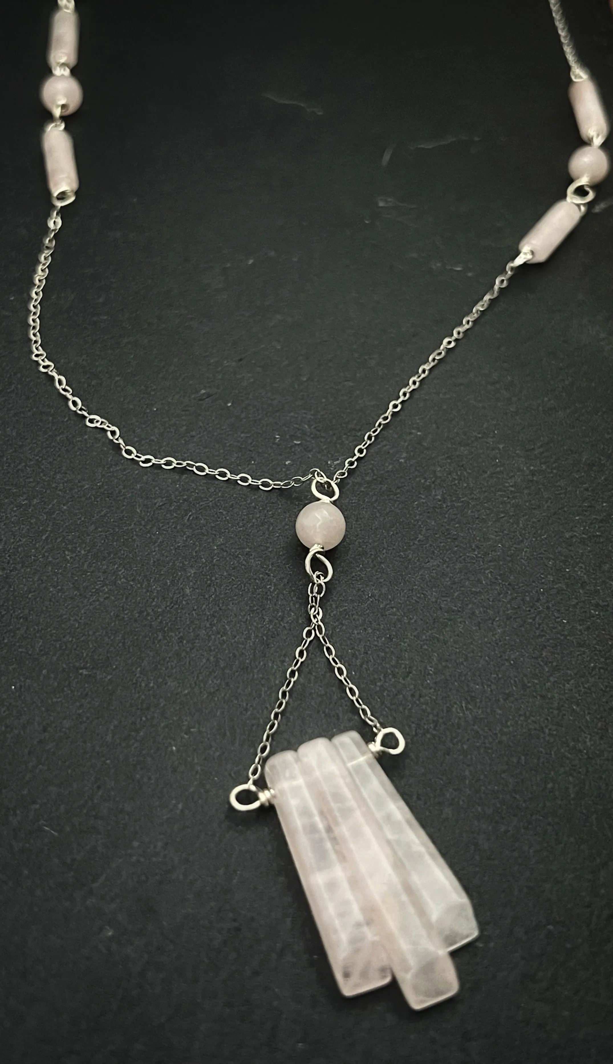 Rose quartz and sterling silver necklace