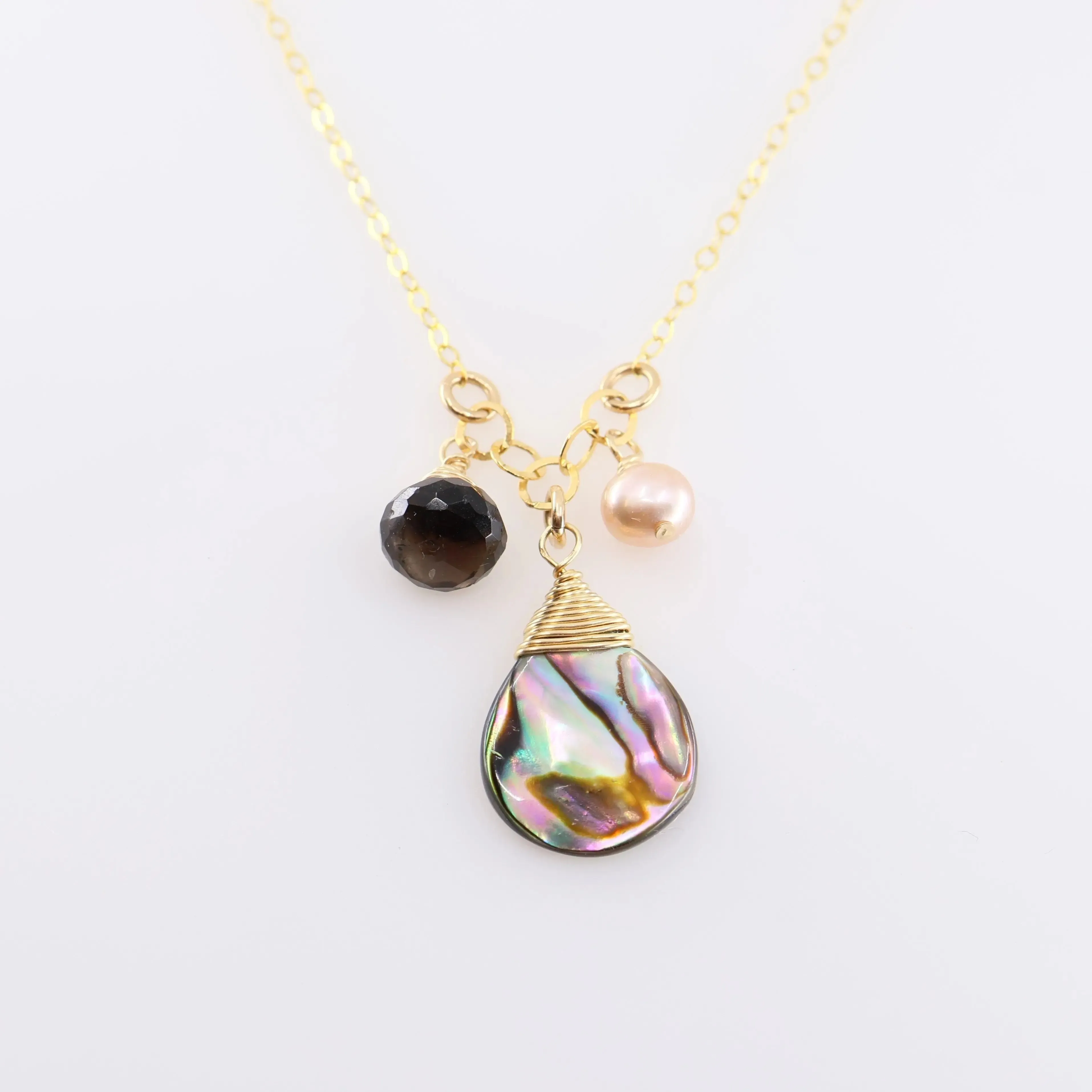 Small Gemstone Cascade Necklace with Abalone