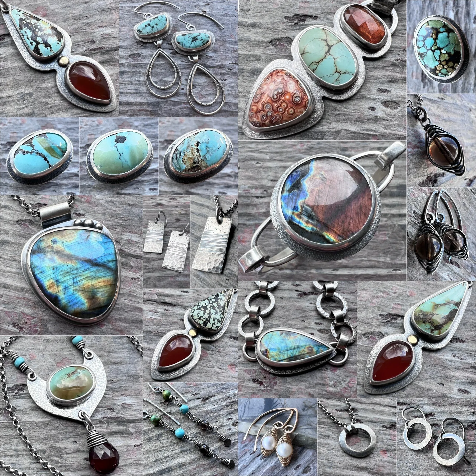 Sterling Silver Turquoise and Smoky Quartz Earrings | Natural Stone Long Dangle Earrings